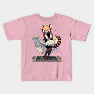 Red panda Elegance – The Iconic Fluttering Dress Illustration Kids T-Shirt